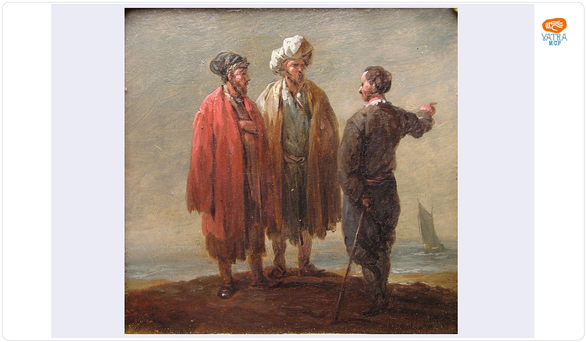 La malul mării ; pandant: Țăran și doi călugări