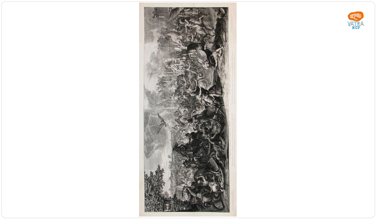 Audran, Gérard (Girard); (SC.); (EX.); Le Brun, Charles; (PX.) — La vertu est digne de l’empire du monde; în registrul inventar: „Lupta dintre Alex. cel Mare și Darius”