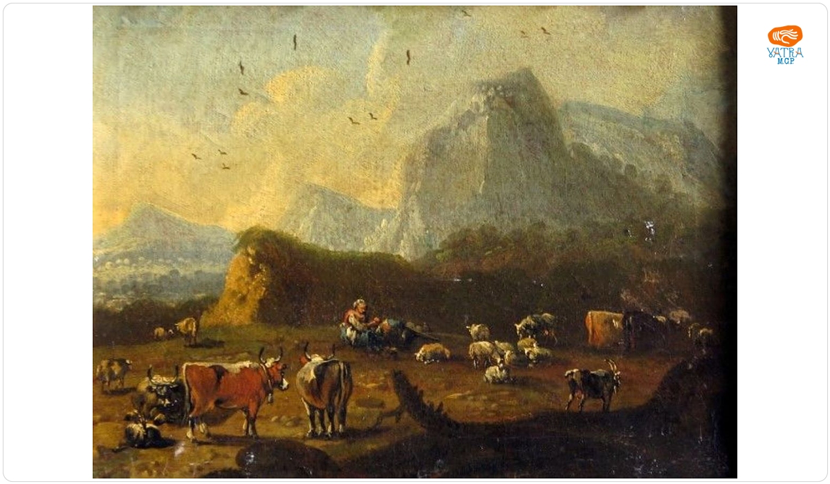 Johann Ferdinand Kien — Peisaj cu vite ; pandant: Peisaj cu păstori și țărănci