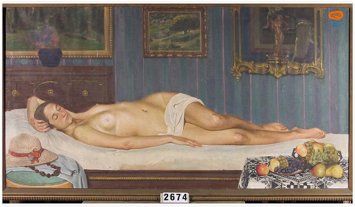 Friedrich Miess — Nud cu pălărie culcat într-un interior