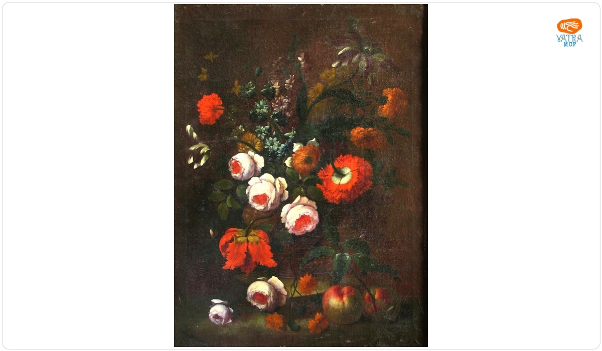 Johann Baptist Hälszel — Flori și piersici; pandant: Flori și portocale