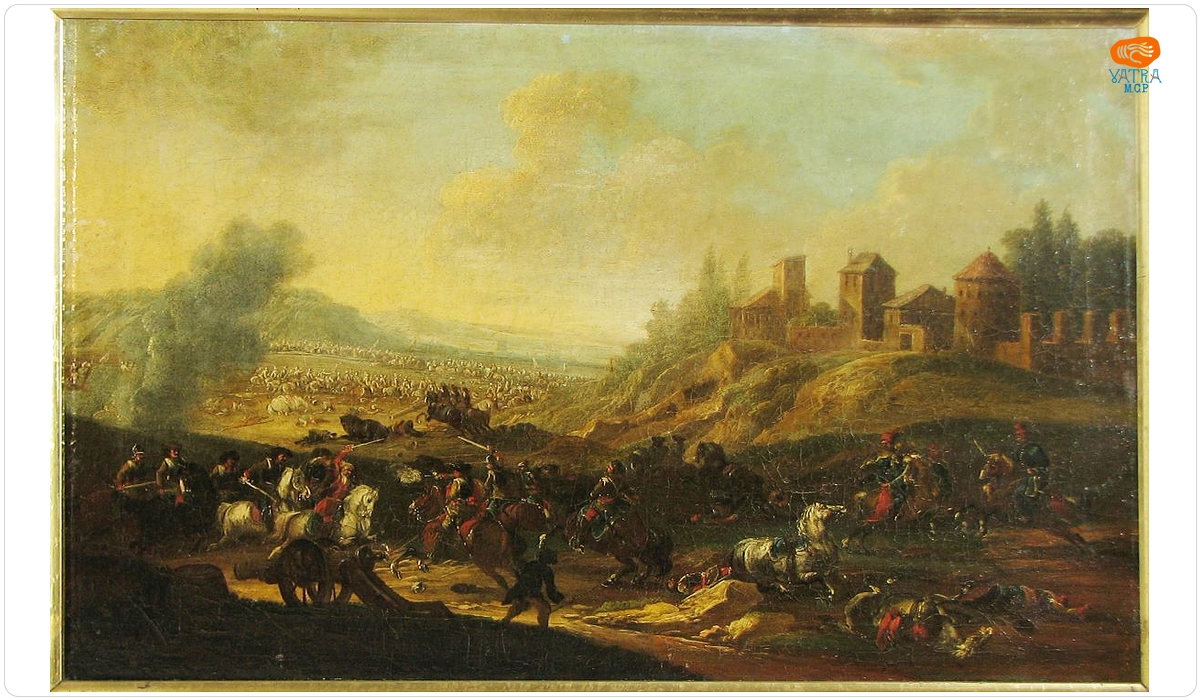 Johann Ferdinand Kien — Luptă de cavalerie la un castel; pandant: Luptă de cavalerie între cuirasieri și tătari
