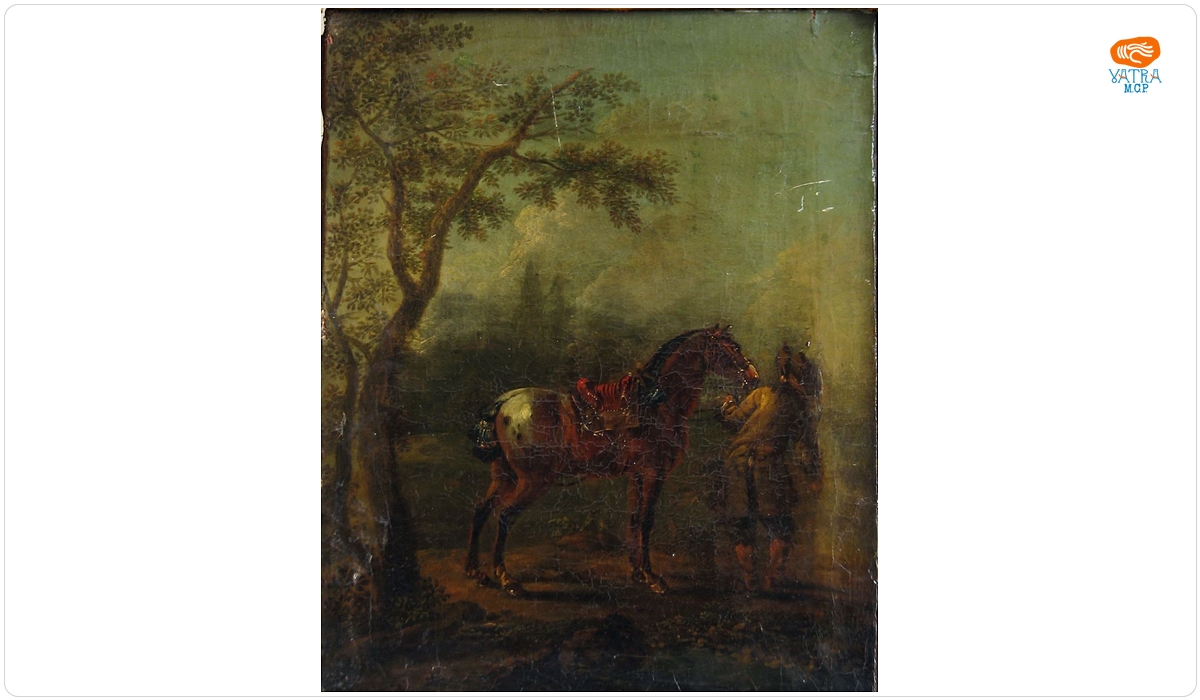 August Querfurt — Cal murg deschis și un grăjdar; pandant: Cal murg închis și un grăjdar