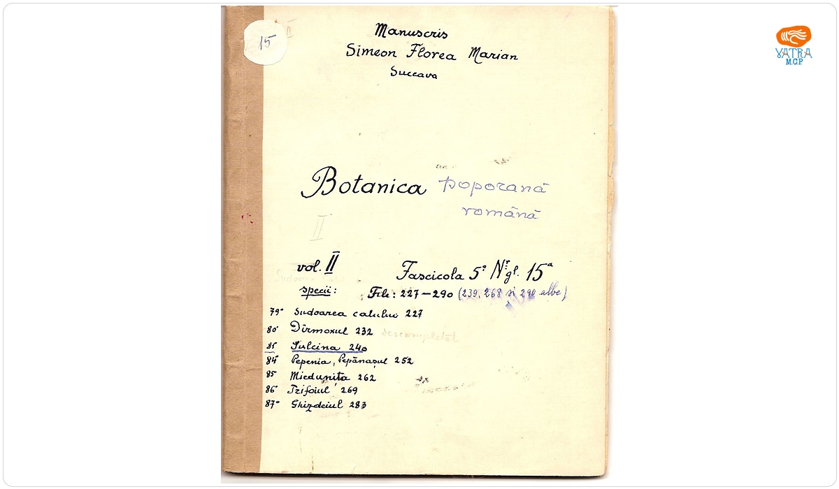 Botanica poporană română (vol. II, fasc. 5); Specii: Sudoarea calului, Dîrmoxul, Sulcina, Pepenia (Pepănașul), Miedunița,Trifoiul, Ghizdeiul