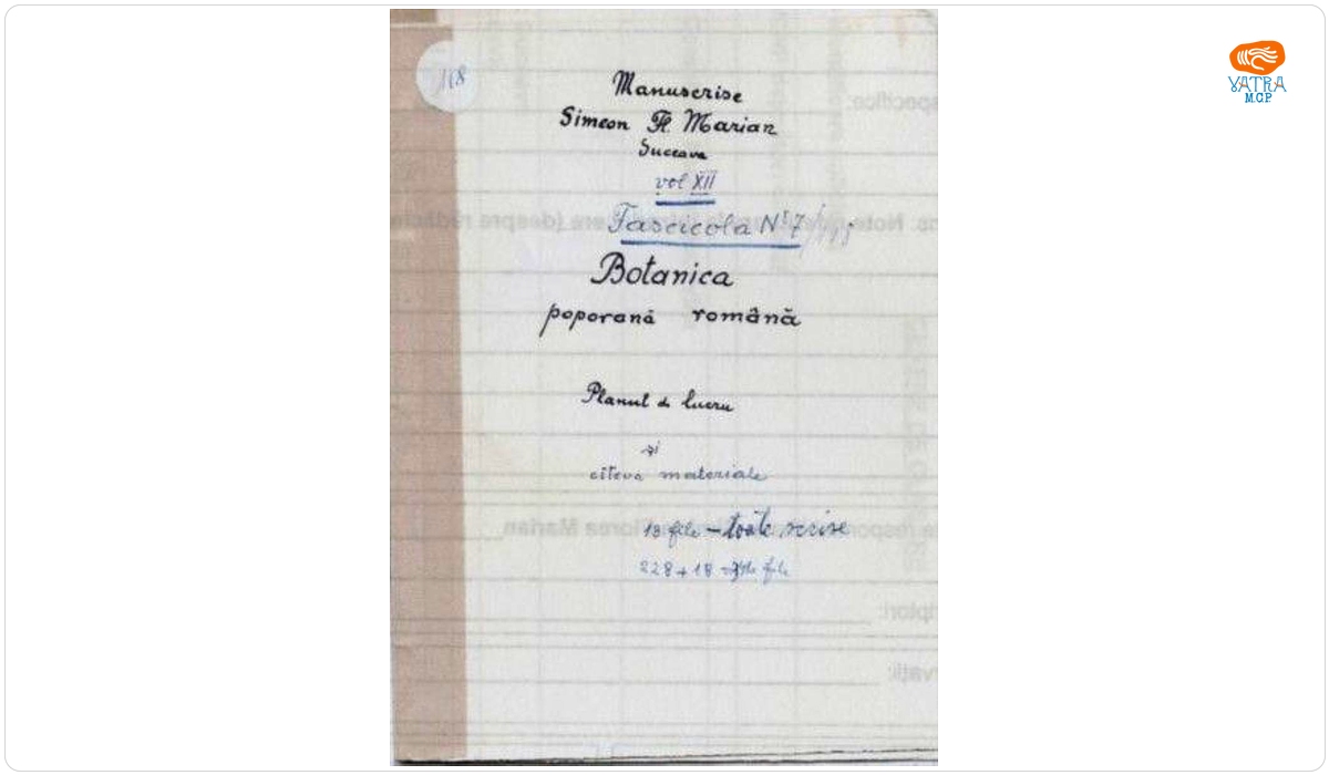 imion Florea Marian — Botanica poporană română vol. XII, fascicola 7/118. Planul de lucru și câteva materiale.