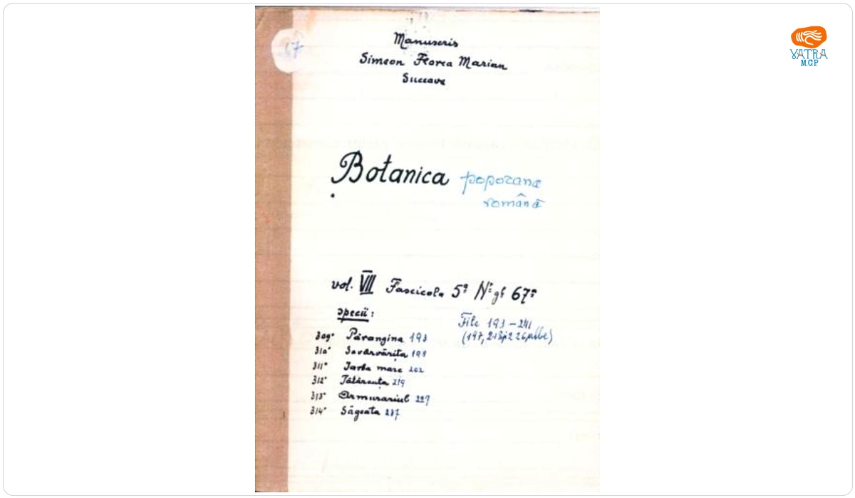 Botanică poporană: vol. VII, fascicola 5: specii: Părangina, Sovârvărița, Iarba mare, Tătărcuța, Armurariul, Săgeata