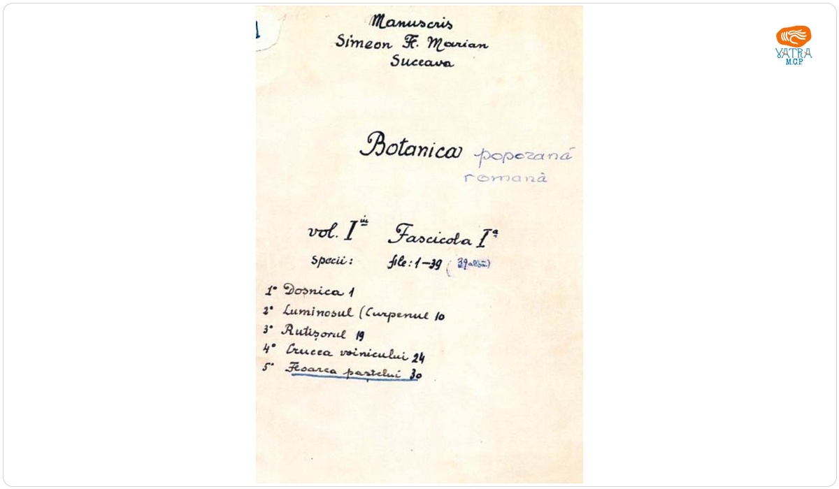 imion Florea Marian — Botanica poporană română (vol. I, fasc. 1)