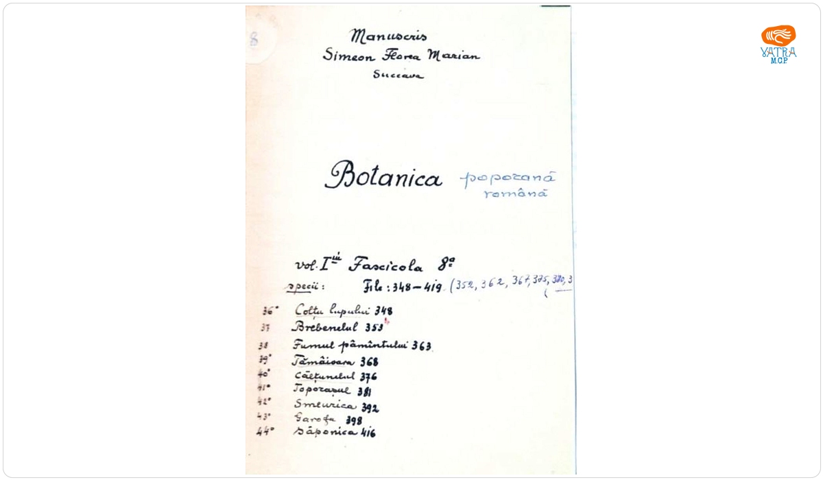 imion Florea Marian — Botanica poporană română (vol. I, fasc. 8)