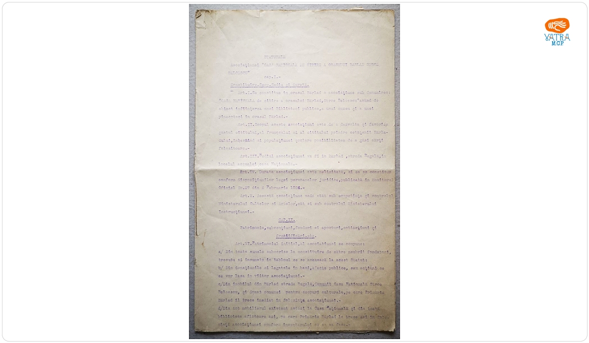 Statutul Societății „Casa Națională de citire din Bârlad Stroe Belloescu”