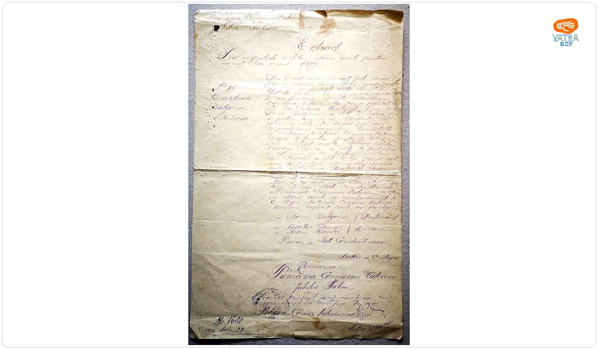 EXCTRACT DIN REGISTRUL ACTELOR STAREI CIVILE PENTRU NĂSCUȚI, PE ANUL 1899 - PARASCHIVA BULGARU