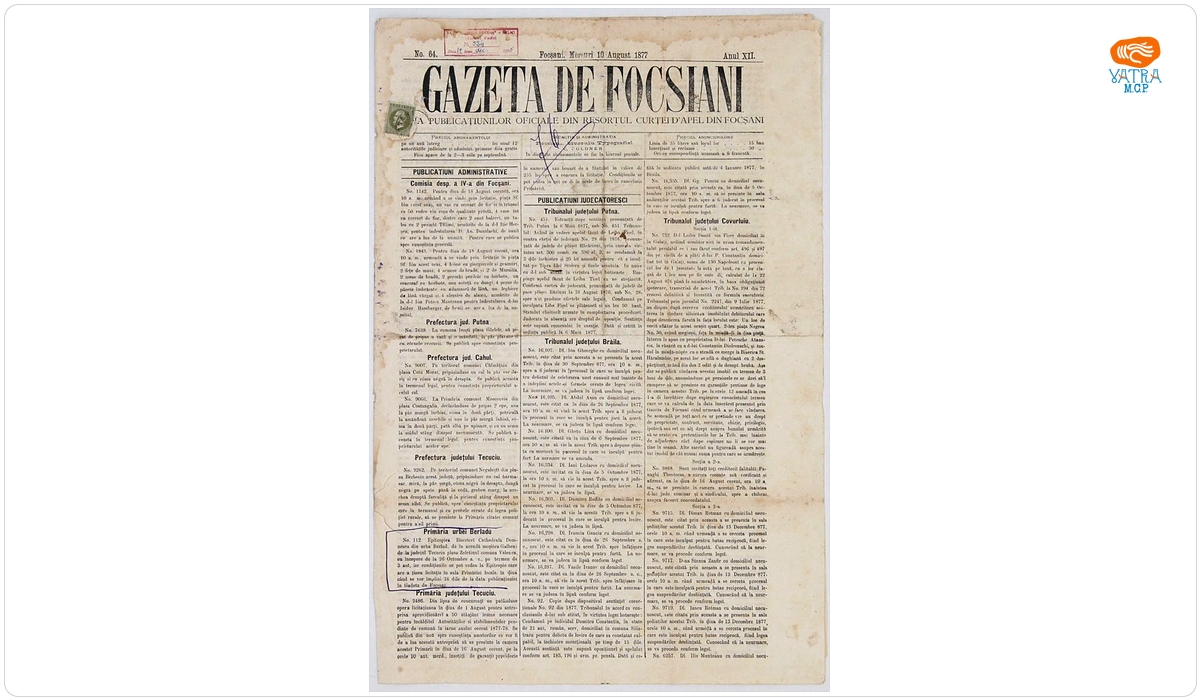 Gazeta de Focsiani. Foaia publicațiunilor oficiale din resortul curței d'apel din Focșani