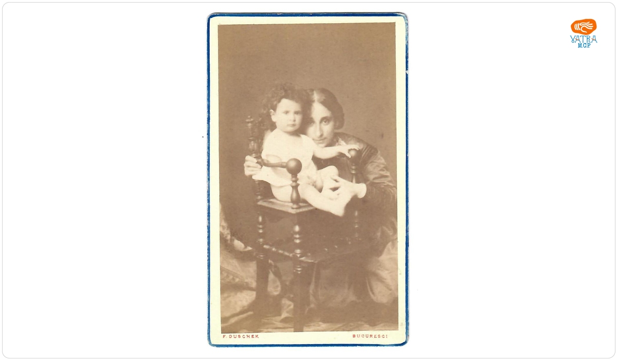 Fotografie care îi reprezintă pe Pia Brătianu și pe fiul acesteia, Ion I.C. Brătianu, copil